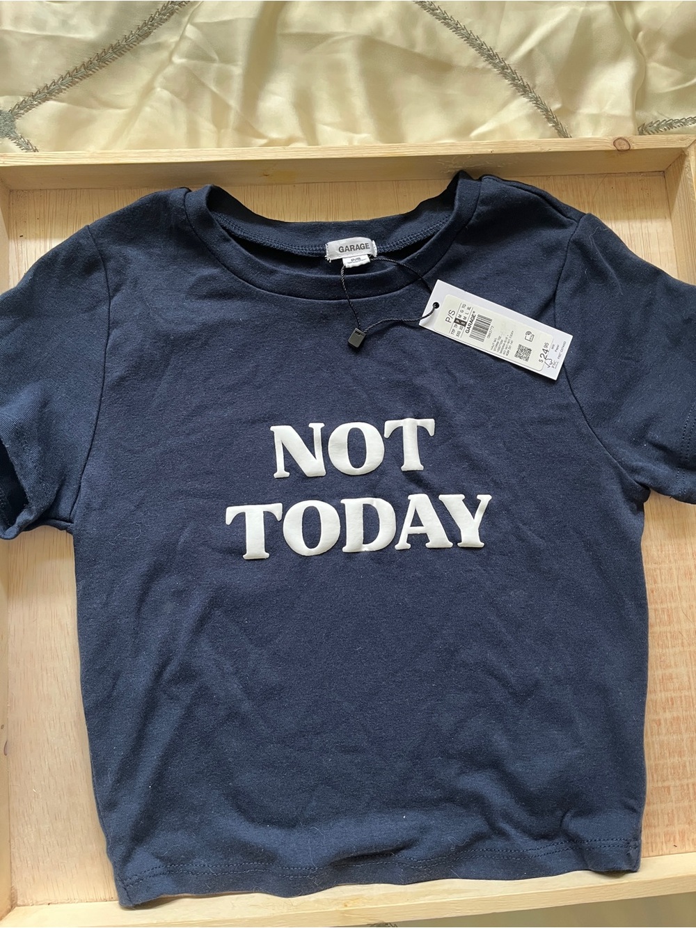 Garage Navy Graphic Short Sleeve Tee with White Raised 'Not Today'